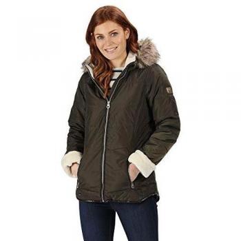 Regatta Whitley - Chaqueta de invierno con capucha para mujer, repelente al agua y protección térmica, Mujer, Chaquetas acolchadas, RWN142 41C12L, verde oscuro, 40