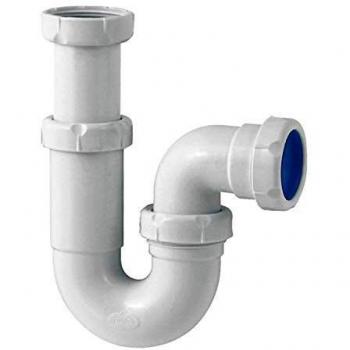 Jimten Sifón para fregadero, curvo extensible, salida horizontal, blanco, estándar