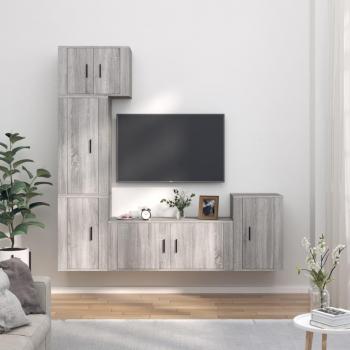 Set de muebles para TV 5 piezas gris Sonoma madera multicapa