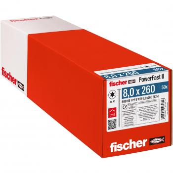 Tornillo para madera Fischer PowerFast II 568169, 8,0 x 260 mm, 50 unidades, color plateado