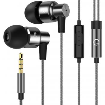 Gritin GB3015, Auriculares con Cable y Micrófono In Ear Headphone Sonido Estéreo 3.5mm, Color Gris