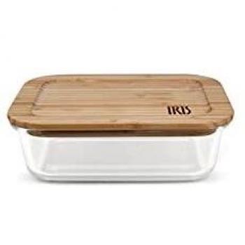 IRIS BARCELONA - Contenedor Rectangular de Vidrio y Tapa de Bambú Natural,1050 ml | Contenedor de Vidrio para Alimentos | Tupper de Vidrio