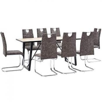 vidaXL Juego de Comedor 9 Piezas Cuero Sintético Mobiliario Decoración Interior Casa Hogar Robusto Duradero Resistente Funcional Práctico Útil Marrón