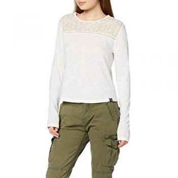 Superdry Emb Mesh LS Top Camisa Manga Larga, Marfil