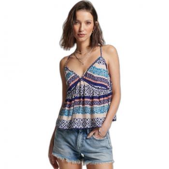 Blusa de tirantes escalonada Vintage Logo para mujer Superdry azul (XS) - Casual, Viscosa, Sin mangas