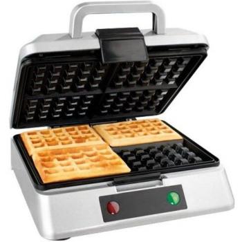 GOURMETmaxx gofrera belga | Gofrera automática para 4 gofres belgas | Revestimiento antiadherente para un éxito delicioso | Con luz de control | Fácil limpieza [1200 vatios/plata]