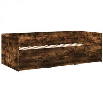 Sofá cama con cajones de madera de ingeniería en roble ahumado 90x200 cm marrón