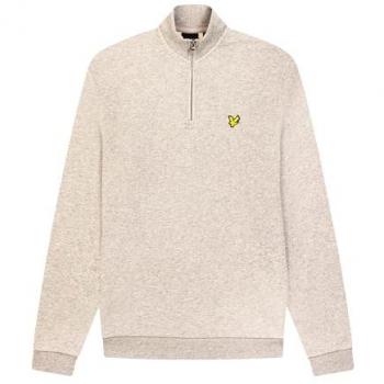 Sudadera Lyle & Scott Beige Quarter Zip para hombre, cuello alto y cremallera, corte holgado, algodón suave, perfecta para otoño y primavera, elegante y cómoda, W870 Cove, talla L