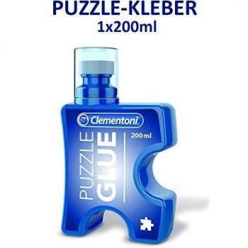 Clementoni 37000 puzzellijm, accessoires voor het vastzetten, ophangen of beschermen van de puzzel, vloeibaar bindmiddel met verdelerspons, 1 x 200 ml