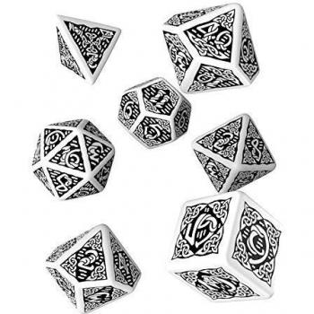 Q Workshop Celtic 3D Revised White & Black RPG Dice Set 7 Polyhedral Pieces