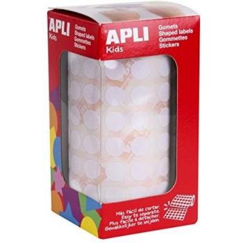APLI Kids - Rollo de gomets redondos 10,5 mm, color blanco