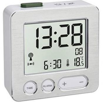 Reloj Despertador Digital Controlado por Radio - Blanco/Plateado