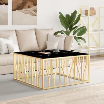 Mesa de centro de acero inoxidable y vidrio dorado 100x100x50 cm