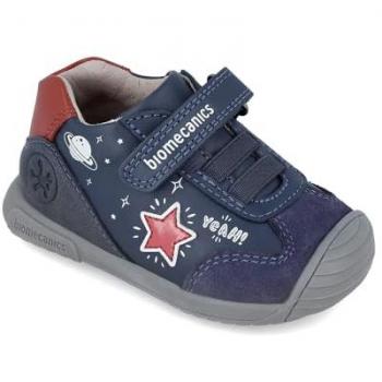 Biomecanics - Zapatillas de piel para bebé niño en azul con estampado, ideales para primeros pasos, modelo 241129 Estrella Ocean
