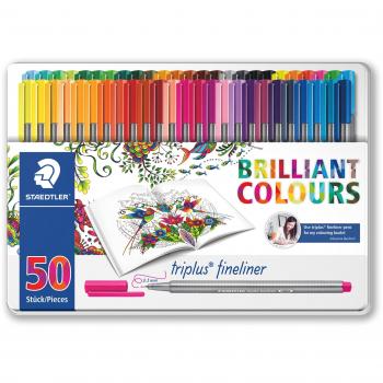 Staedtler 334 M50JB. Rotuladores Triplus Fineliner. Pack de 50 marcadores de colores surtidos. Edición Johanna Basford.