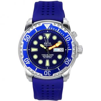 Ratio FreeDiver Version 02 Men's Watch - Helium Safe, 1000M Depth Rating, Sapphire Crystal, Blue Dial