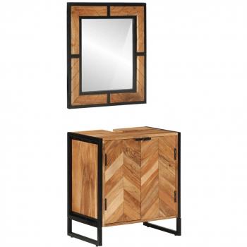Set de muebles de baño 2 piezas de hierro y madera maciza de Acacia Marrón