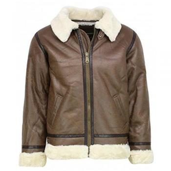 Alpha Industries B3 FL Brown Leather Bomber Jacket for Men, Size XXL