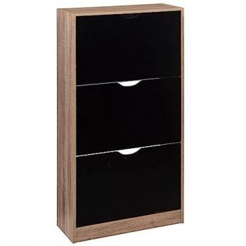 Zapatero de madera moderno 3 cajones negro para entrada y recibidor, dimensiones 60×23,3×119,5cm