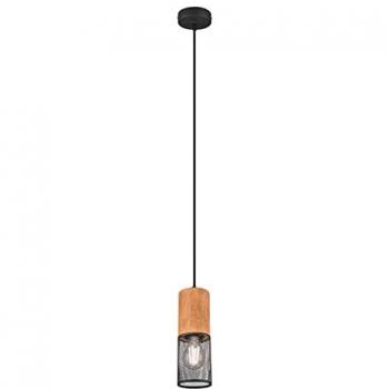 Lámpara Colgante Moderna Tosh Negro Mate con Detalles de Madera, 1xE27