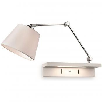 Aplique de pared interior Firstlight Rex con luz de lectura, 1 bombilla E27, cromo, pantalla crema, estante blanco y puerto USB, medidas 45cm