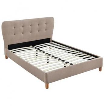 Cama de 160 x 200 cm con cabecero acolchado en tela beige - Elide