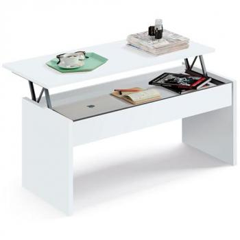 Mesa Centro Elevable Briebe Opal, Comedor y Salón, Mesita Café Auxiliar para Sofá, 47x100x50cm/58x100x50cm, Color Blanco
