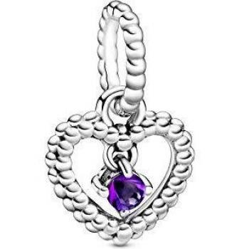 Purple Heart Dangle Charm - Silver Beaded Design