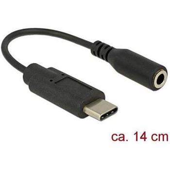 DeLOCK 65842 Adaptador de Cable USB Type-C a 3,5 mm, Macho a Hembra, Negro, Longitud 0,14 m