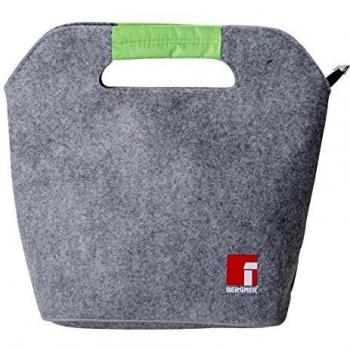 Bergner Walking Pleasure Set hermético 2 Capas + Cubiertos + Bolsa isotérmica, Fieltro, Gris y Verde, 34x16x28 cm