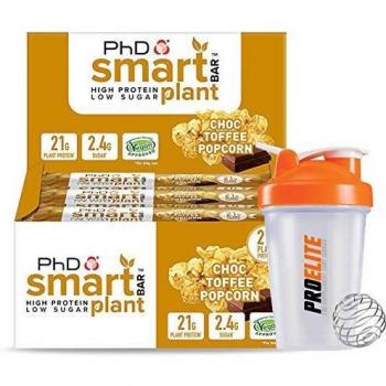 PhD Nutrition Barra inteligente vegana para plantas de alta proteína 12 x 64 g barras de chocolate + coctelera