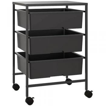 HOMCOM Carrito Auxiliar con Ruedas de Cocina 3 Niveles, 3 Cestas para Almacenamiento, Marco de Acero, Dimensiones: 40,8x33,5x60,5 cm,