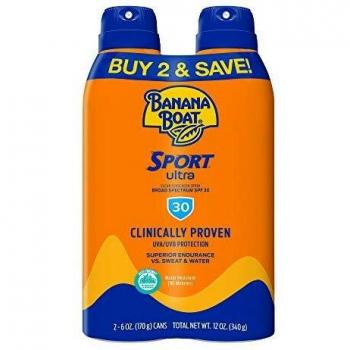 Banana Boat Ultra Mist Sport Performance Broad Spectrum Sun Care Twin Pack Sunshine Screen Spray – SPF 30, 6 Ounce by Banana Boat
