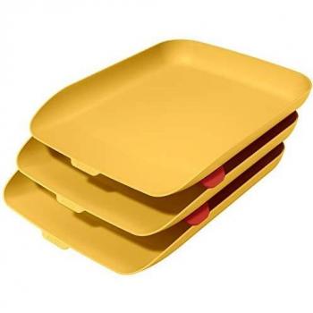 Set de 3 Bandejas de Sobremesa Leitz Cosy en Poliestireno Amarillo, Tamaño A4