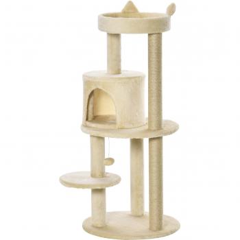 ?rbol Rascador para Gatos de 104 cm con Plataformas, Refugio y Postes de Sisal - Crema