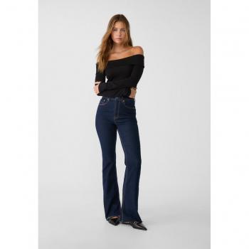 Stradivarius D74 Slit Fit Flared Jeans Blue Denim