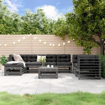 Conjunto de sala de estar de jardín 8 piezas de madera maciza de pino gris sólido