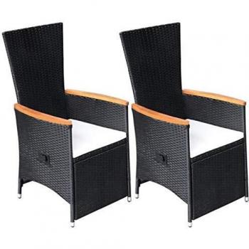 Reclining Garden Chairs Set of 2 with Cushions Black Poly Rattan