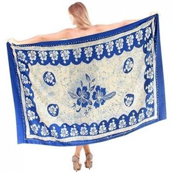 La Leela señoras batik mano vestido de la falda del traje de baño traje de baño ropa de playa pareo del bikini de las mujeres azules de algodón