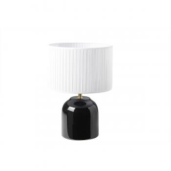 Lámpara de mesa negra de cerámica brillante con pantalla de tela plisada blanca 35 cm PIEGA