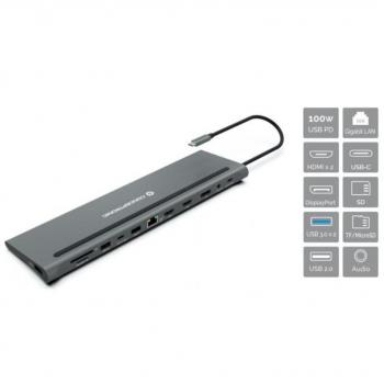 Conceptronic DONN17G Docking Station USB-C 12-in-1 Dual HDMI 4K, DisplayPort 4K, 2x USB 3.0, USB 2.0, RJ45 Gigabit Ethernet