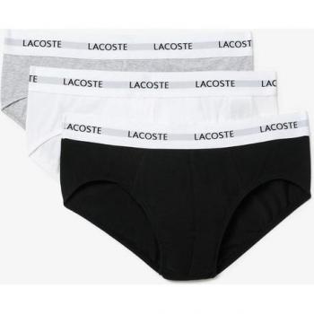 Slip Lacoste Pack de 3 en Negro, Blanco y Gris (Tamaño S)