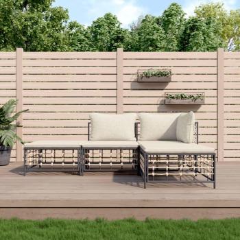 4-Piece Anthracite Poly Rattan Garden Lounge Set with Cushions