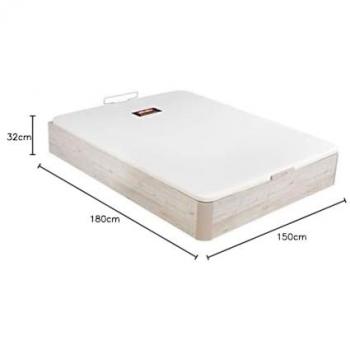 Canapé Abatible Pikolin Naturbox De Madera Con Tapa Transpirable Tapizada Y Cubeta Alta Capacidad Color Glaciar - Dimensiones 150x182 cm, Altura 32-36 cm, Incluye Ent