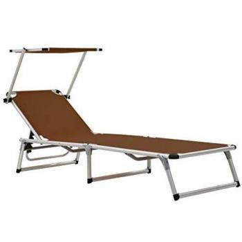 vidaXL Tumbona Plegable de Aluminio Textilene Marrón Mueble Sofá Silla Asiento