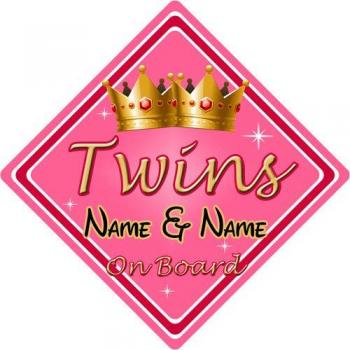 Personalizado Niño/bebé a bordo coche señal ~ Twins On Board ~ rosa