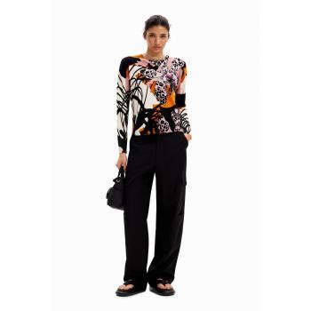 Desigual Pink Linen Sweater - S, Round-neck Knitwear, female, Multicolor, Size: S with Logo Detail