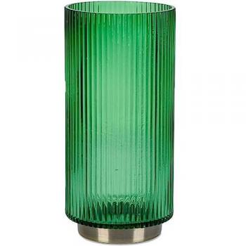 Jarrón de Cristal Verde de 25 cm con Base de Metal Dorada - Adelene