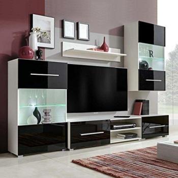 vidaXL Mueble de pared 5 uds gabinete TV con iluminación LED negro