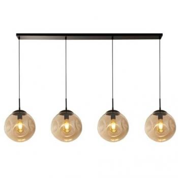 Lámpara colgante Punch de 4 luces, negro, cristal perforado color champán, tipo contemporáneo, con estructura de acero y casquillos E27